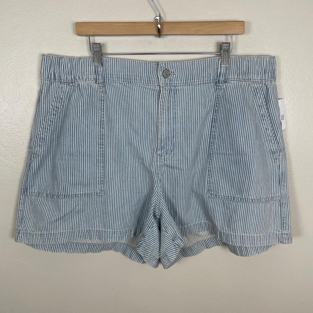 Gap Women's XXL Denim Shorts Blue Hickory Stripe Utility Carpenter High Rise NEW